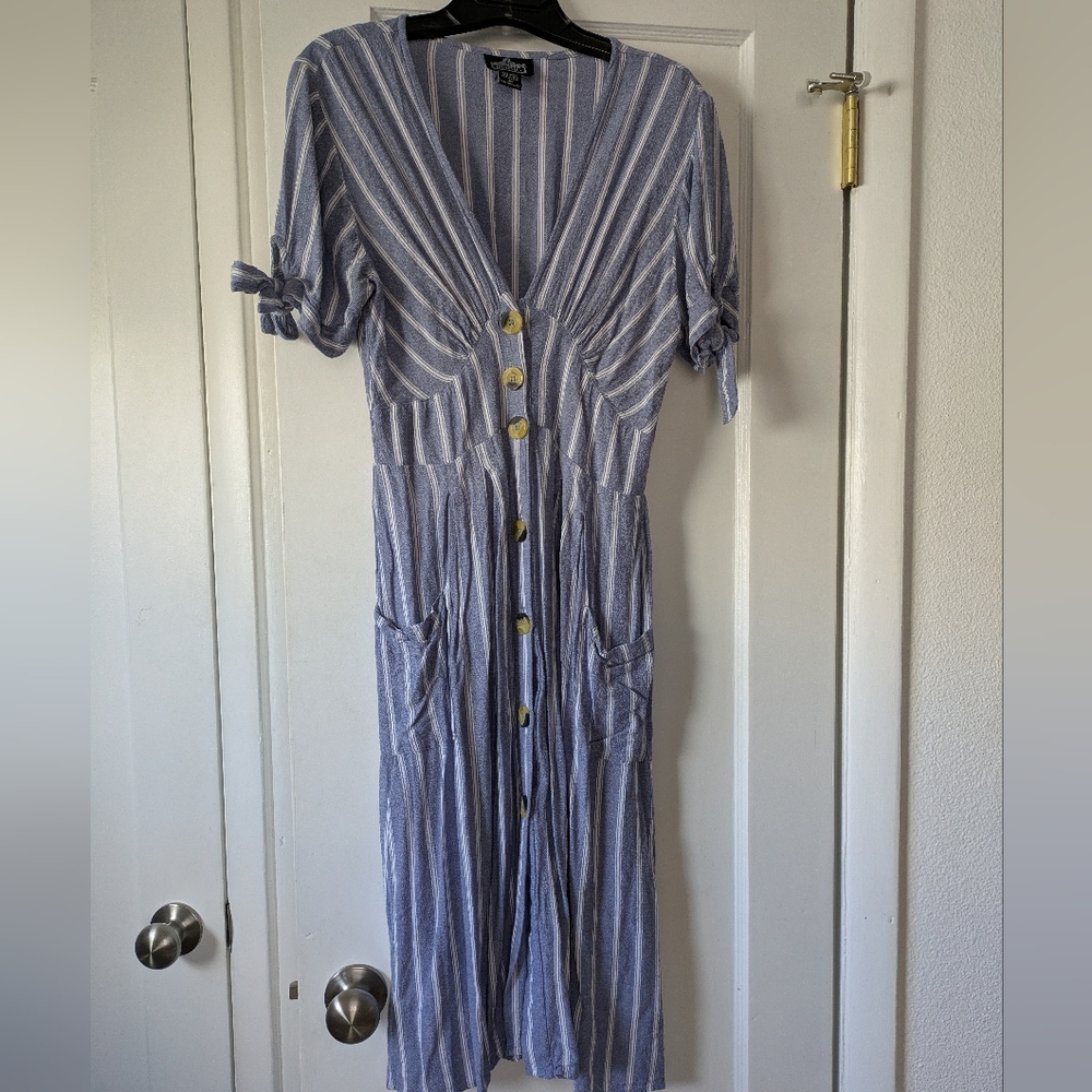 Striped Blue Button-Down Dress - image 2